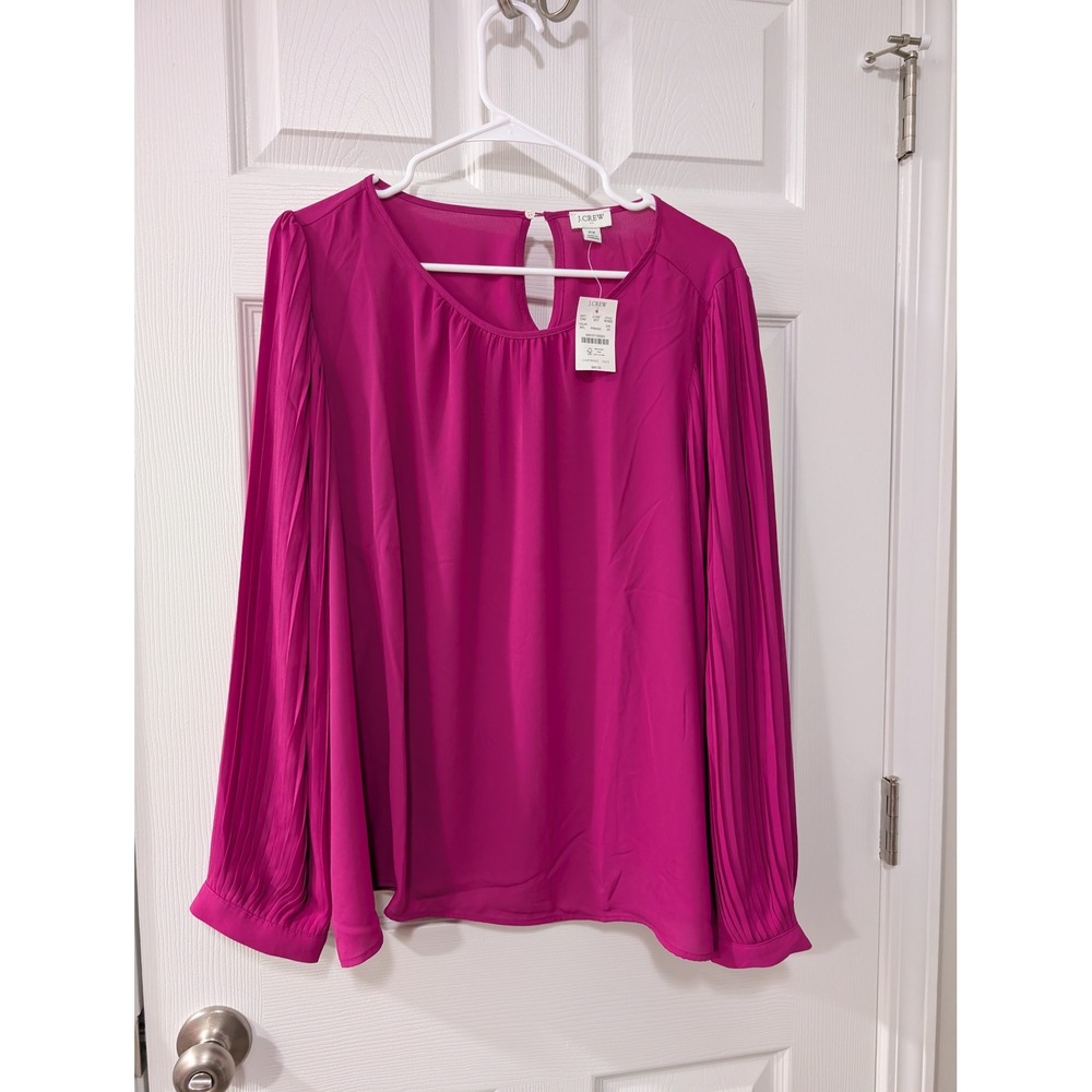 NWT, J. Crew Women's 2X, Pleated Long Sleeve Top, Fuchsia, Keyhole, Professional